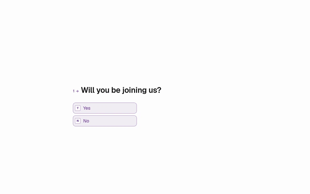 A Forms Yes/No question on the respondent screen, with the answers Yes and No.